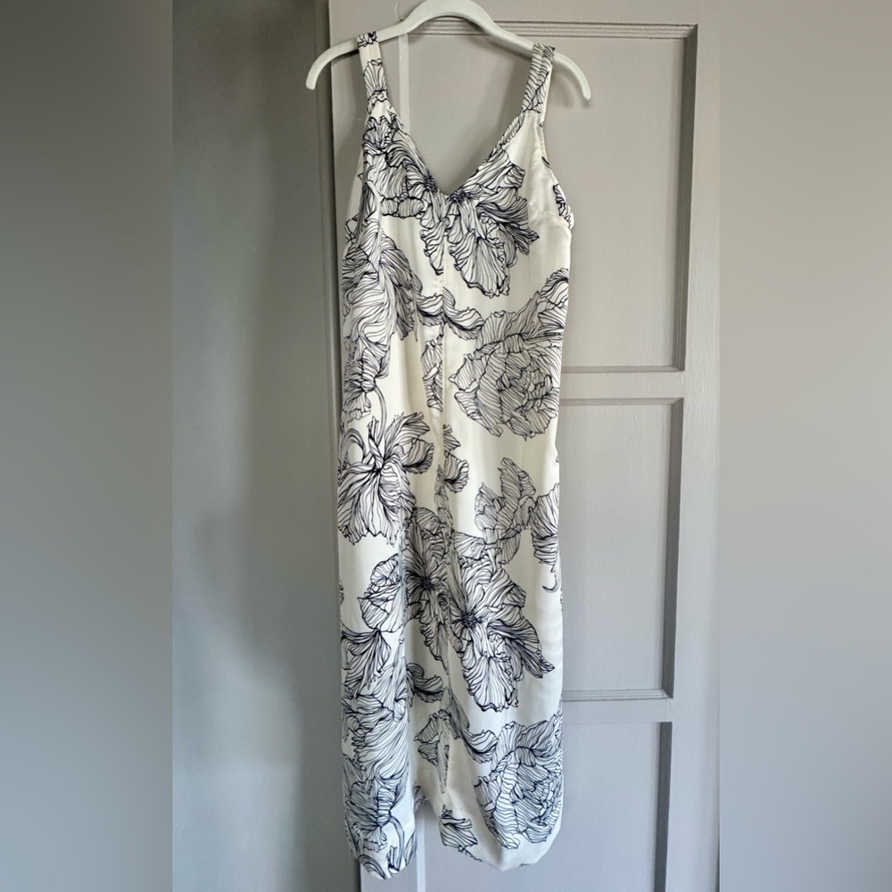 NWOT H&M Floral Print Midi Slip Dress in Black and Cream, Size S